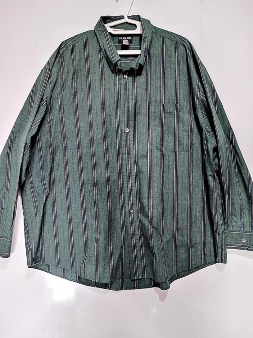 Vintage SAVANE Striped Button Down in Green & Gray Like New
